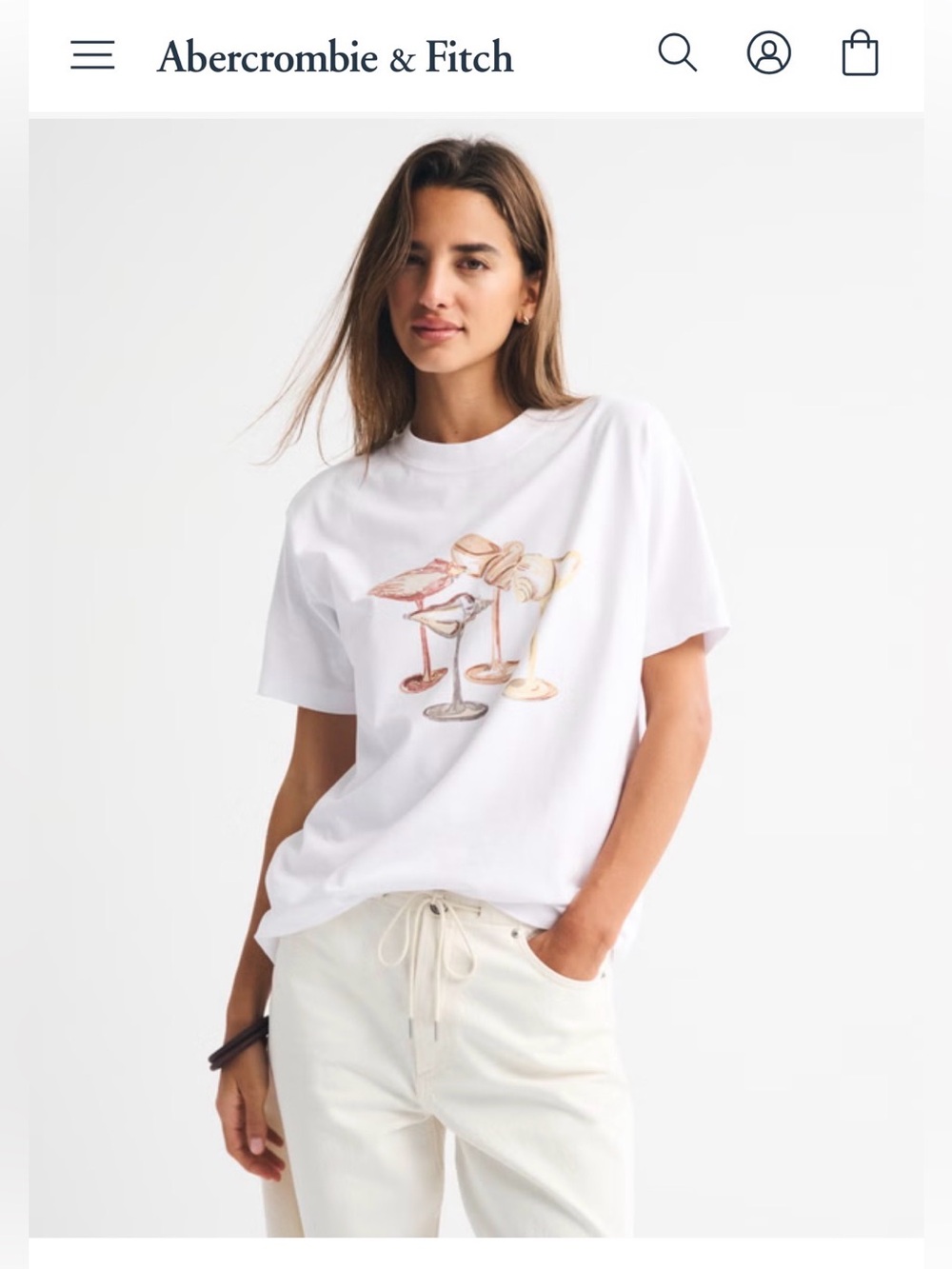 Abercrombie & Fitch White Graphic Tee - Seashell Cocktail Print